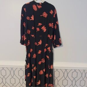 NWT April Cornell Size S Jewel Dress Light Pleats on Bodice Collar Belt 100% Ray